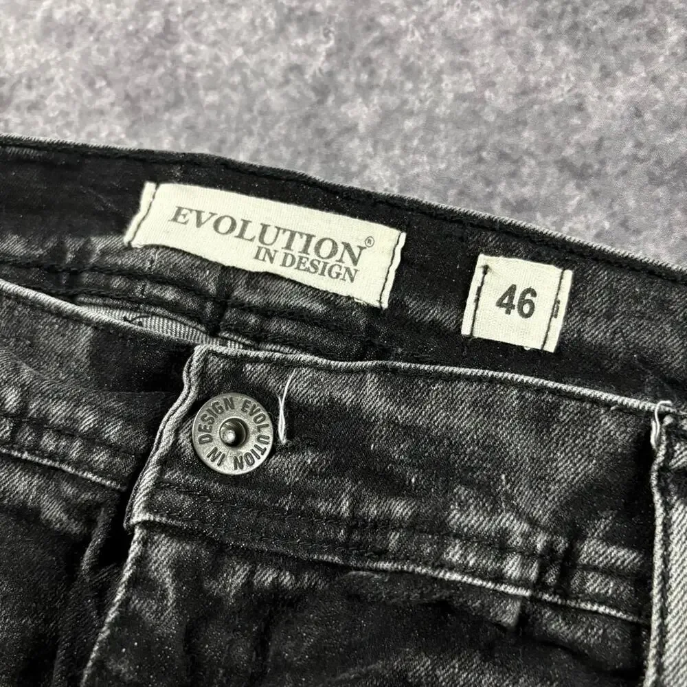 Vintage Evolution In Design Men’s 46 Black Acid Wash Distressed Denim Jorts Y2K